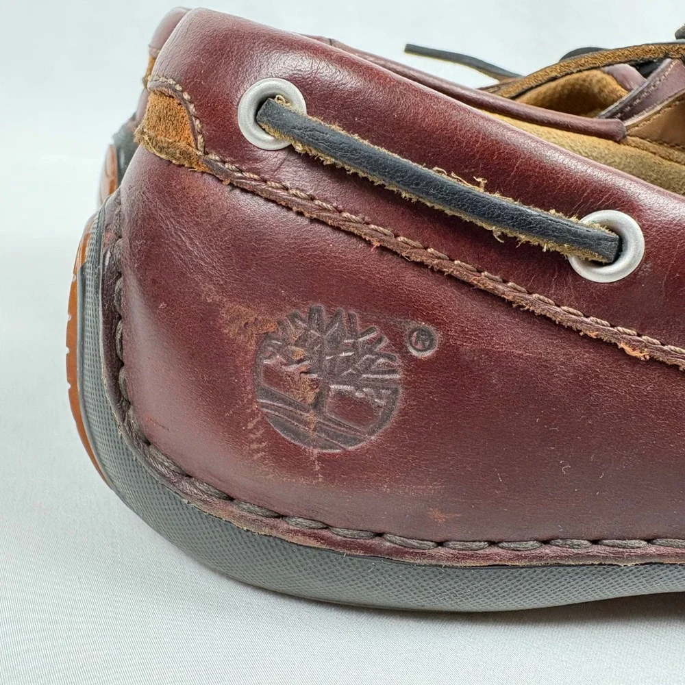 Timberland Boat Shoes Mens 9 Brown Leather Two-Eyed Smart Comfort Casual Loafers
